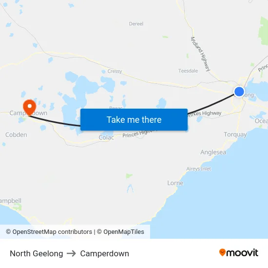North Geelong to Camperdown map