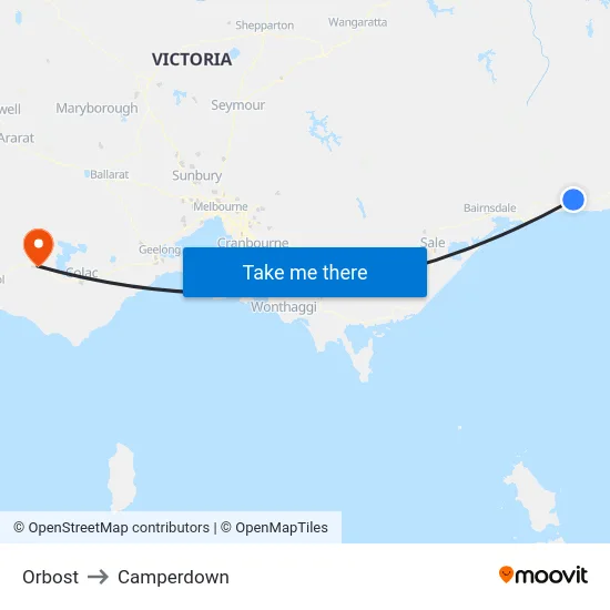 Orbost to Camperdown map