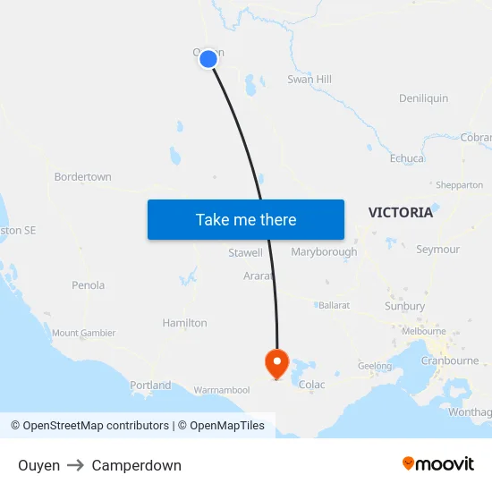 Ouyen to Camperdown map