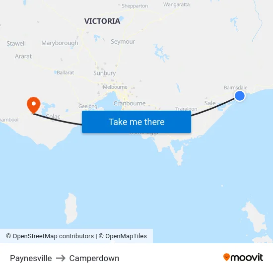 Paynesville to Camperdown map