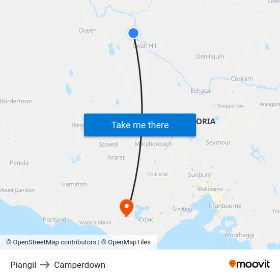 Piangil to Camperdown map