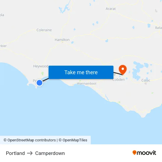 Portland to Camperdown map