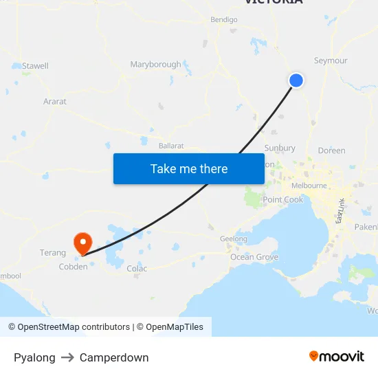 Pyalong to Camperdown map