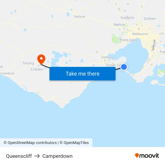 Queenscliff to Camperdown map
