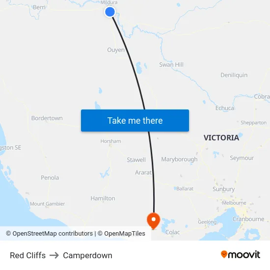 Red Cliffs to Camperdown map