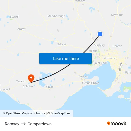 Romsey to Camperdown map