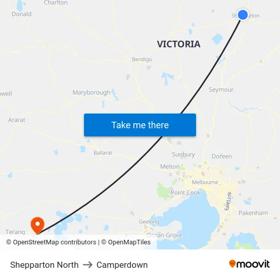 Shepparton North to Camperdown map