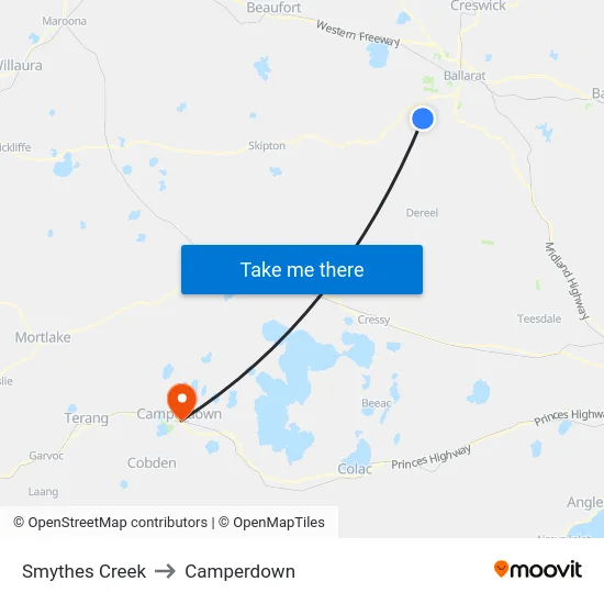 Smythes Creek to Camperdown map