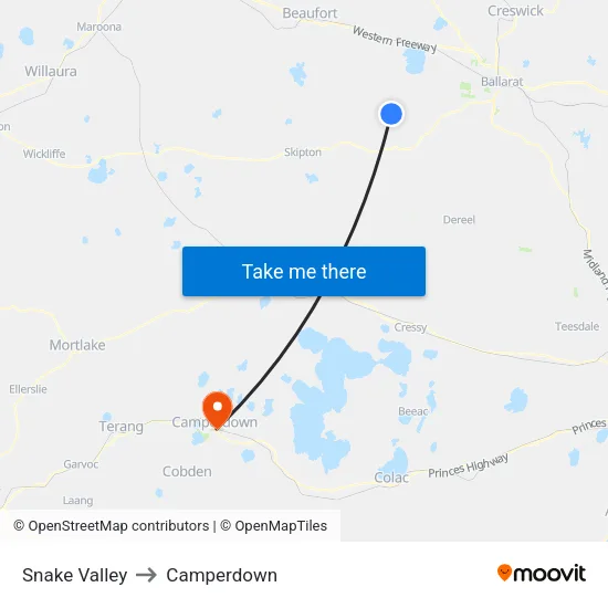 Snake Valley to Camperdown map