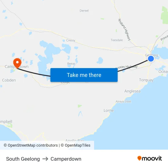 South Geelong to Camperdown map