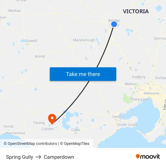Spring Gully to Camperdown map