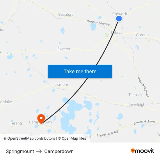 Springmount to Camperdown map