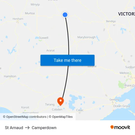 St Arnaud to Camperdown map