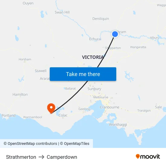 Strathmerton to Camperdown map