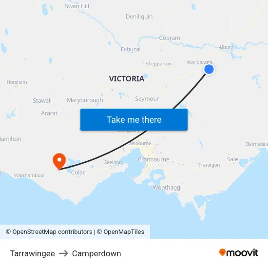 Tarrawingee to Camperdown map
