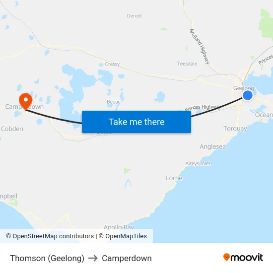Thomson (Geelong) to Camperdown map