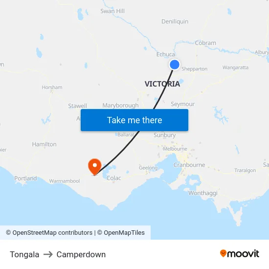 Tongala to Camperdown map