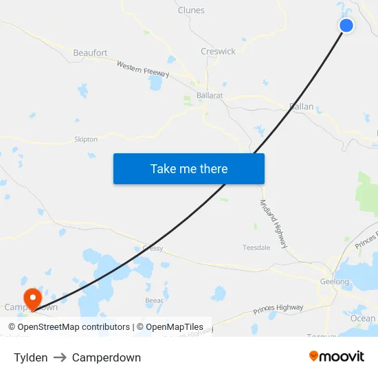 Tylden to Camperdown map