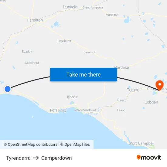 Tyrendarra to Camperdown map