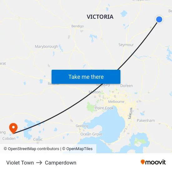 Violet Town to Camperdown map