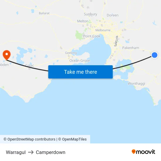 Warragul to Camperdown map