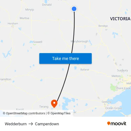 Wedderburn to Camperdown map