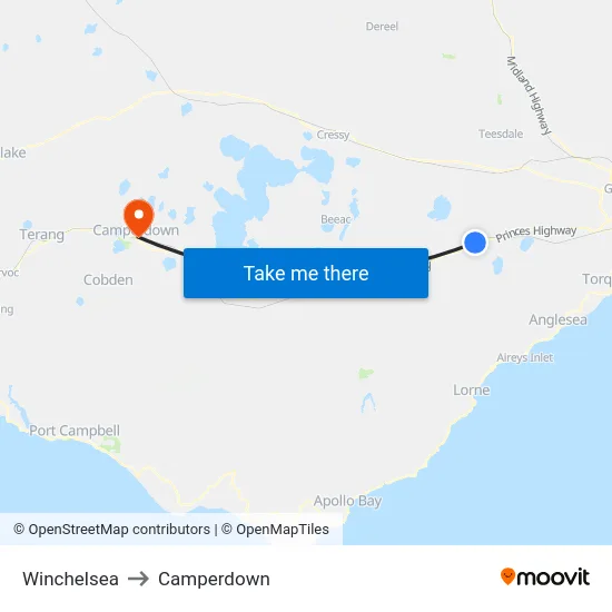 Winchelsea to Camperdown map