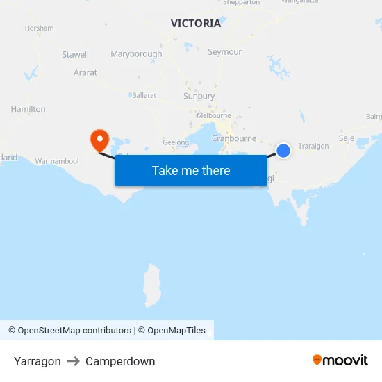 Yarragon to Camperdown map