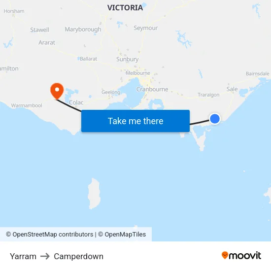 Yarram to Camperdown map