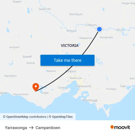 Yarrawonga to Camperdown map