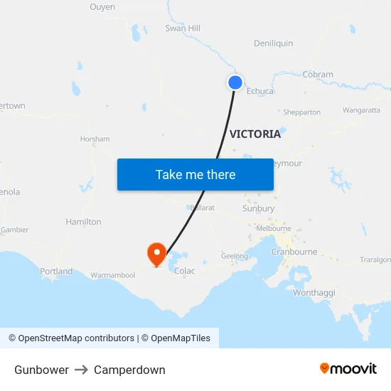Gunbower to Camperdown map