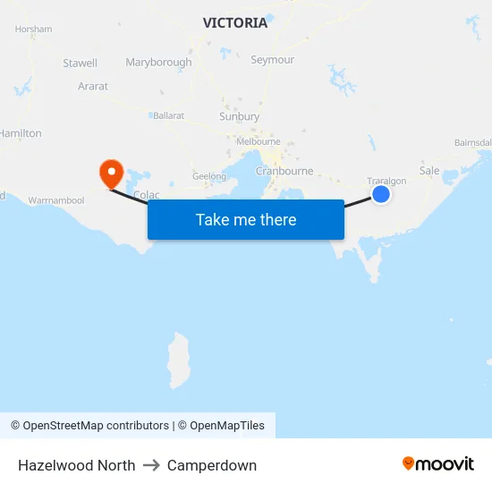 Hazelwood North to Camperdown map