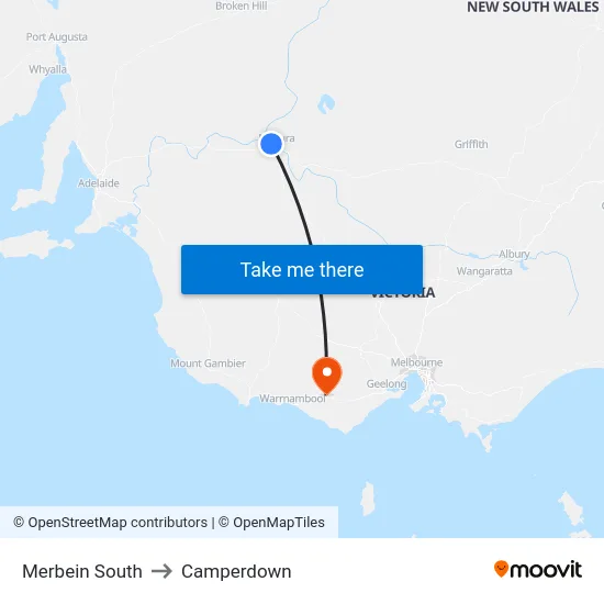 Merbein South to Camperdown map