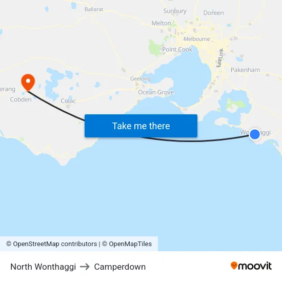 North Wonthaggi to Camperdown map