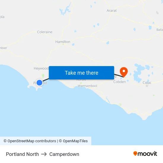 Portland North to Camperdown map