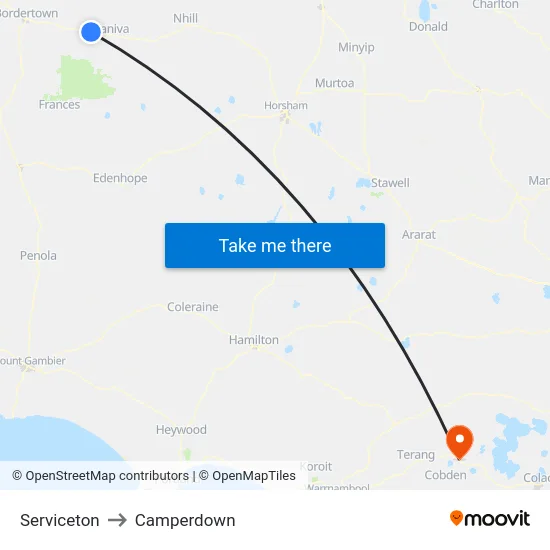 Serviceton to Camperdown map