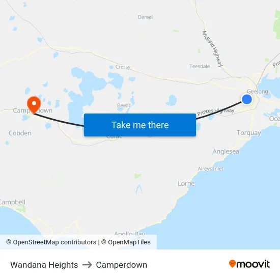 Wandana Heights to Camperdown map