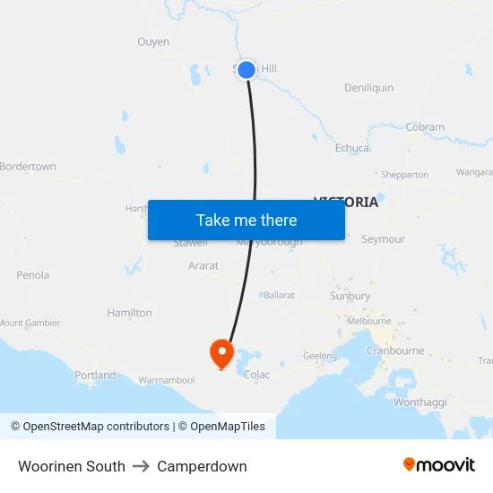 Woorinen South to Camperdown map