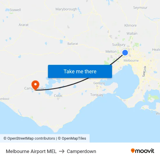 Melbourne Airport MEL to Camperdown map
