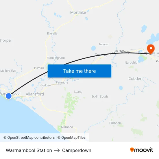 Warrnambool Station to Camperdown map