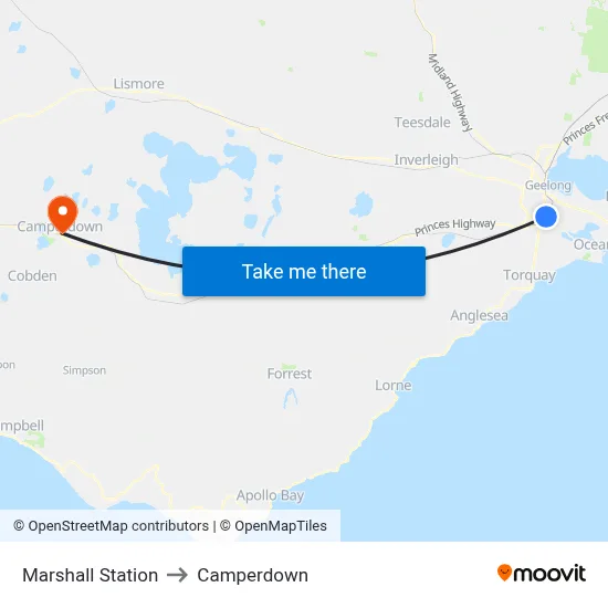 Marshall Station to Camperdown map