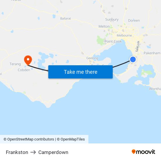 Frankston to Camperdown map