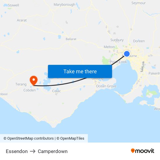 Essendon to Camperdown map