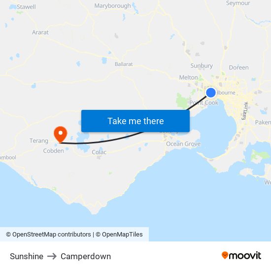 Sunshine to Camperdown map