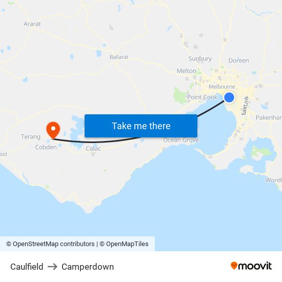 Caulfield to Camperdown map