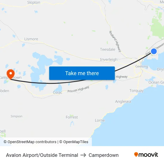 Avalon Airport/Outside Terminal to Camperdown map