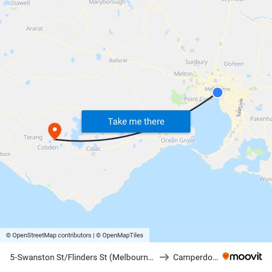 5-Swanston St/Flinders St (Melbourne City) to Camperdown map