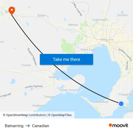 Balnarring to Canadian map