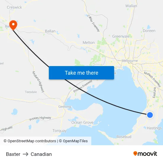Baxter to Canadian map