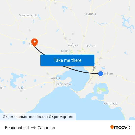 Beaconsfield to Canadian map
